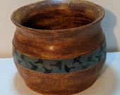 Stamped Ginkgo Leaf Ceramic Planter - Low Fire Ceramic Vessel, Jar, Small Planter - Iron Ore Series