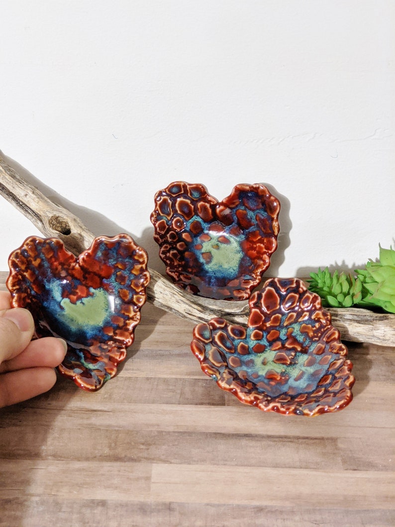 Ring Dish Small Textured Heart Dish Cache Dish Jewelry Dish Mid Fire Handmade Ceramic Dish Trinket Dish #3