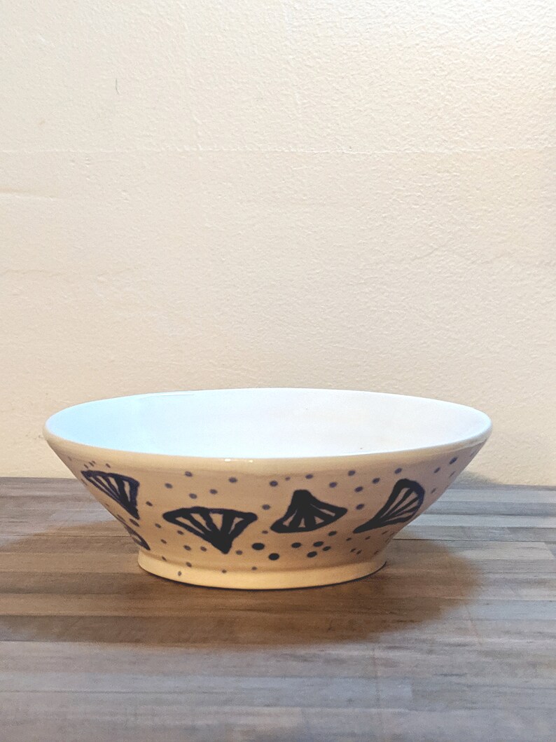 Small Shallow Ceramic Bowl with Fan Design Low Fire Ceramic Etsy