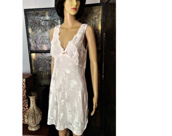 Nightgown, Short Silky Gown, White Chemise, Lingerie by California Dynasty, Sexy Size Medium Romantic Bridal Lingerie, Made in the USA