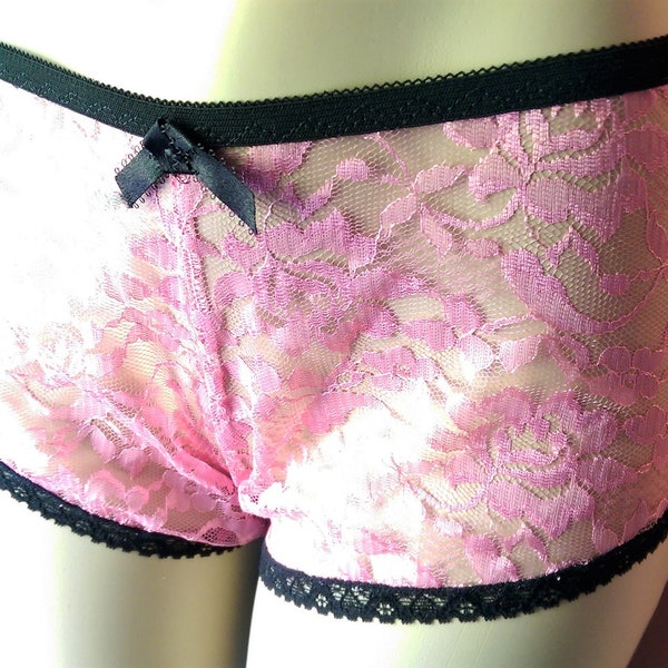 Lace shorts, Pink Lace Pajamas, See Thru Panties, Pole Dancer Outfit, Gift for Brides, Wedding Night, Naughty Girl, Burlesque Costume, Med