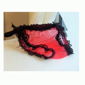 Men's Panty, See Thru Bikini, Lace Panties, Gift for Him, Crossdresser Lingerie, Sheer String Panty, Male Negligee, Red Lace Panty, Size XL image 3