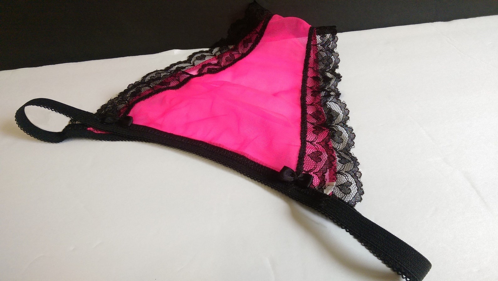 Sheer Neon Pink Panties/Black Heart Lace Sexy Sassy & Etsy