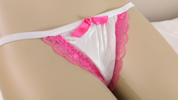 Nylon String Bikini Panties, White & Pink Sweetheart Lingerie