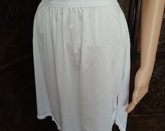 Nylon Half Slip, Short Vanity Fair White Mini with Narrow Lace on Hem, 19" Long Fashion Undergarment, Ships Worldwide