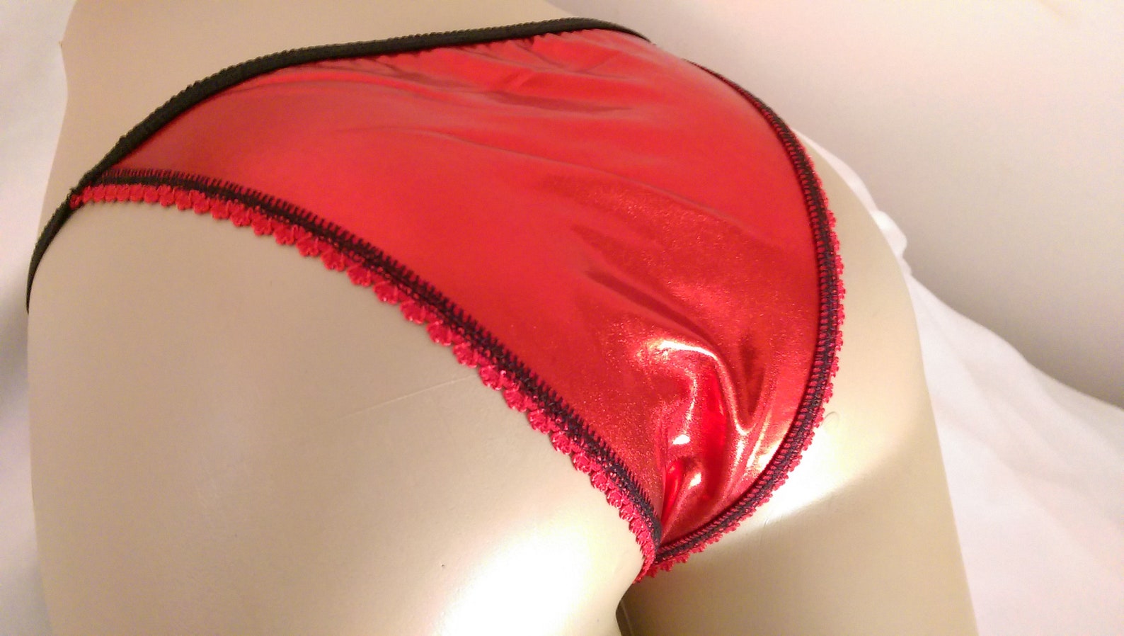 Metallic Stretch String Panties Bright Shiny Red/Black Etsy