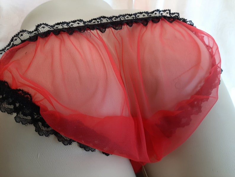 Men's Panty, See Thru Bikini, Lace Panties, Gift for Him, Crossdresser Lingerie, Sheer String Panty, Male Negligee, Red Lace Panty, Size XL image 6