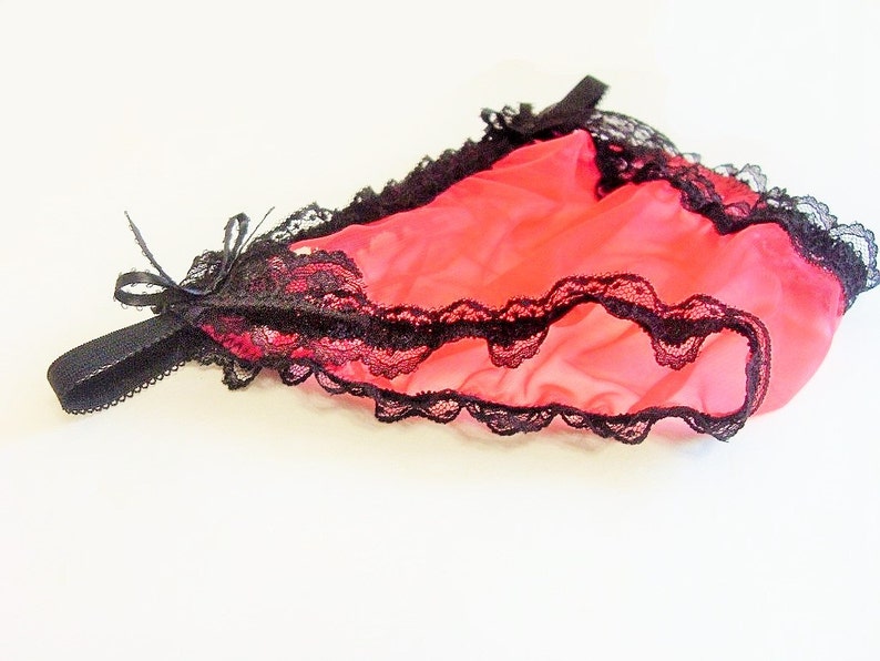 Men's Panty, See Thru Bikini, Lace Panties, Gift for Him, Crossdresser Lingerie, Sheer String Panty, Male Negligee, Red Lace Panty, Size XL image 2