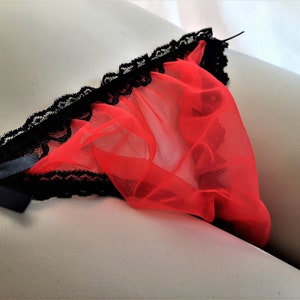 Men's Panty, See Thru Bikini, Lace Panties, Gift for Him, Crossdresser Lingerie, Sheer String Panty, Male Negligee, Red Lace Panty, Size XL image 7