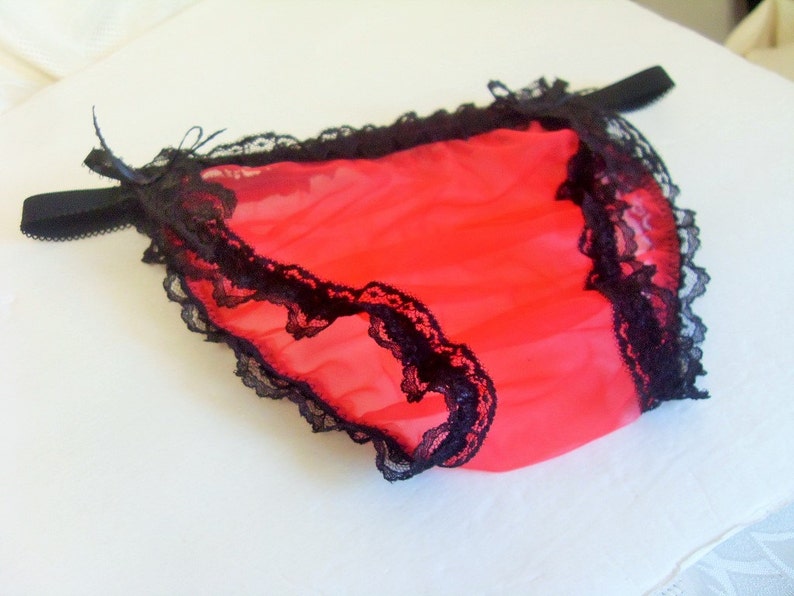 Men's Panty, See Thru Bikini, Lace Panties, Gift for Him, Crossdresser Lingerie, Sheer String Panty, Male Negligee, Red Lace Panty, Size XL image 4