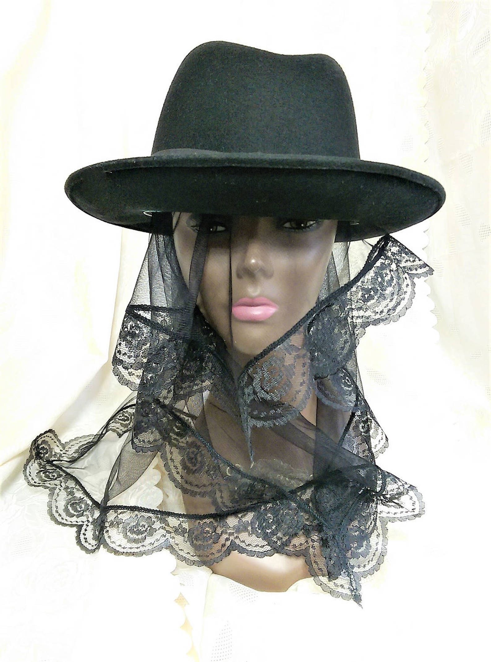Black Funeral Veil Chapel Scarf Sheer Mesh Mourning Lace Etsy