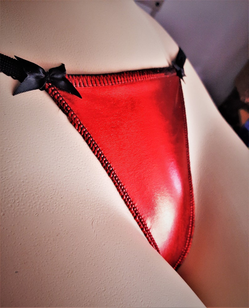 G string Metallic Stretch Bright Shiny Red/black Romance Etsy
