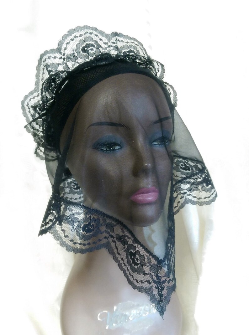 Black Funeral Veil Chapel Face Covering Gothic Wedding Or Etsy Uk
