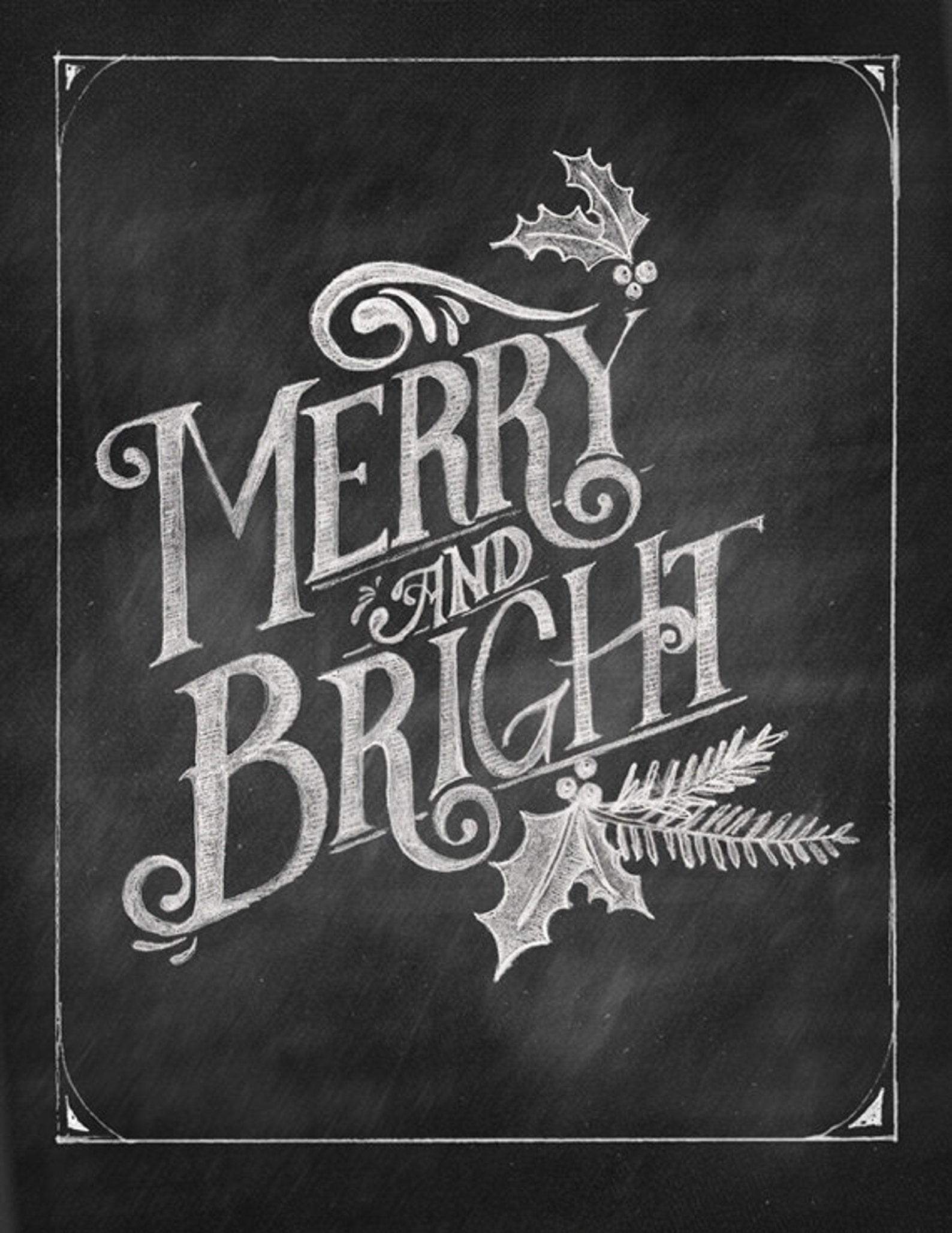 Merry & Bright Chalkboard Art Printable Etsy
