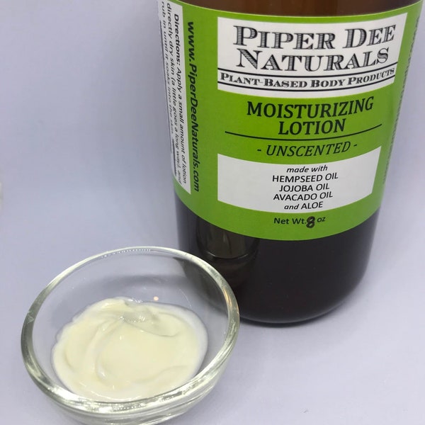 Unscented Lotion with Hemp Seed Oil, Jojoba Oil, Avocado Oil, Aloe. For Face and Body. For Dry Skin, Eczema.  8 oz