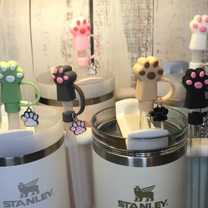 Stanley Accessory Cat Paw Straw Topper for Stanley Tumbler 10mm Straw Topper, White Pink Black +, Cat Stanley cup topper accessories