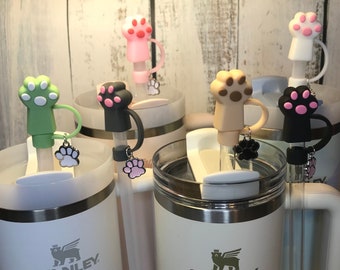 Stanley Accessory Cat Paw Straw Topper for Stanley Tumbler 10mm Straw Topper, White Pink Black +, Cat Stanley cup topper accessories