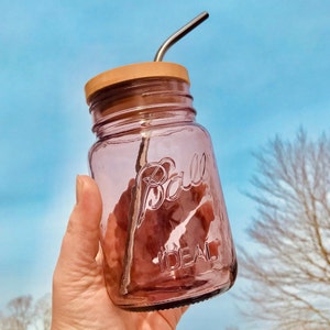 Pink Mason Jar Drinking Glass With Straw, Bamboo Lid - 16 Oz Pint, Pink Ball  Mason Jar - Straw Gasket to Prevent Straw From Clanking - Etsy
