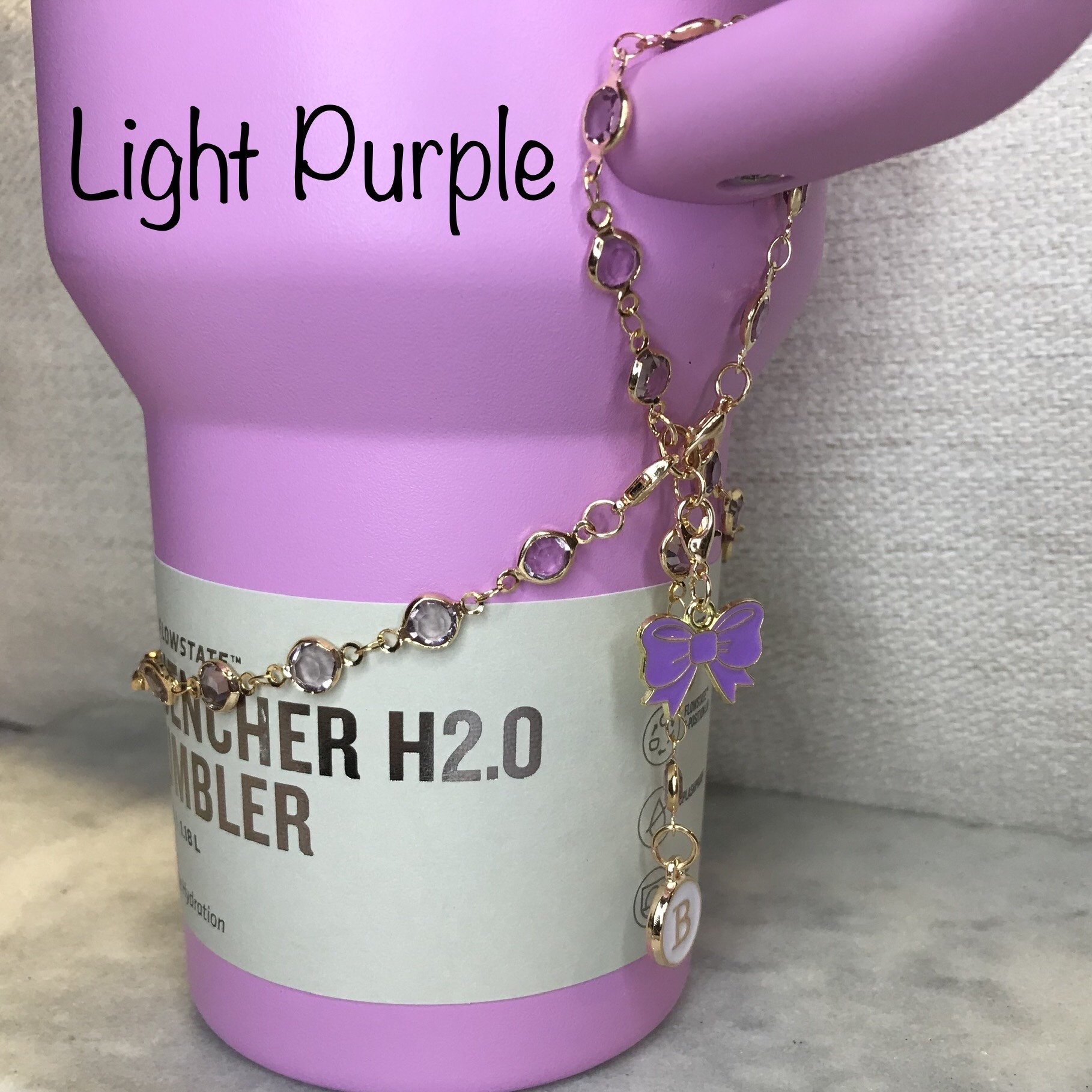 Stanley boot handle bracelet w/ personalized letter and bow charm, 40 oz Stanley bling charm, Stanley gift - pink, blue, purple, choc gold