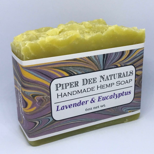 Lavender & Eucalyptus Hemp Bar Soap - BIG 6 oz BAR! Creamy lather, made to last. All natural soap with hemp seed oil, coconut oil, olive oil