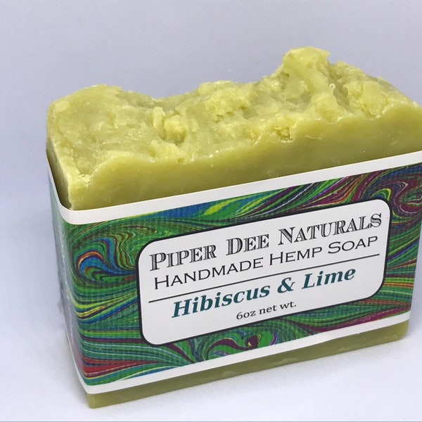 Hibiscus & Lime Hemp Bar Soap - BIG 6 oz BAR! Creamy lather, made to last. All natural, handmade with hemp seed oil, coconut oil, olive oil