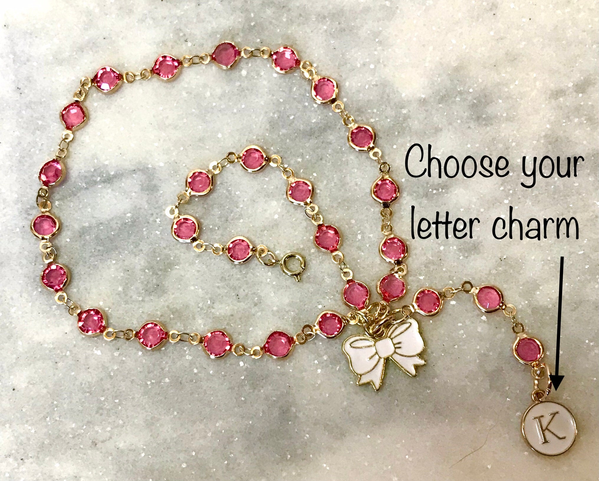 Stanley boot handle bracelet w/ personalized letter and bow charm, 40 oz Stanley bling charm, Stanley gift - pink, blue, purple, choc gold
