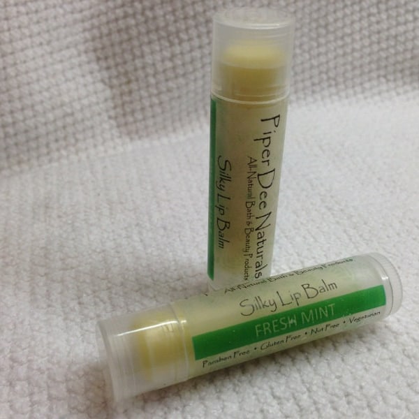 Fresh Mint (Peppermint) all-natural lip balm, Cocoa Butter & Beeswax formula with Jojoba Oil, handmade in small batches.