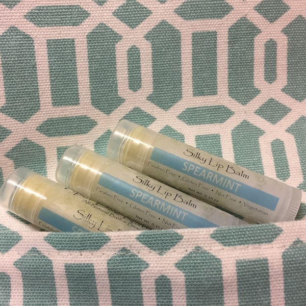 Silky Lip Balm - Spearmint - Cocoa Butter and Beeswax formula with Jojoba Oil.  Heals dry cracked lips.