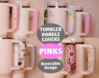 Stanley HANDLE COVER in Pinks, Reversible Designs for Pink Tumblers - Many fabric choices, Stanley Accessories, Cotton Padded Handle Cover