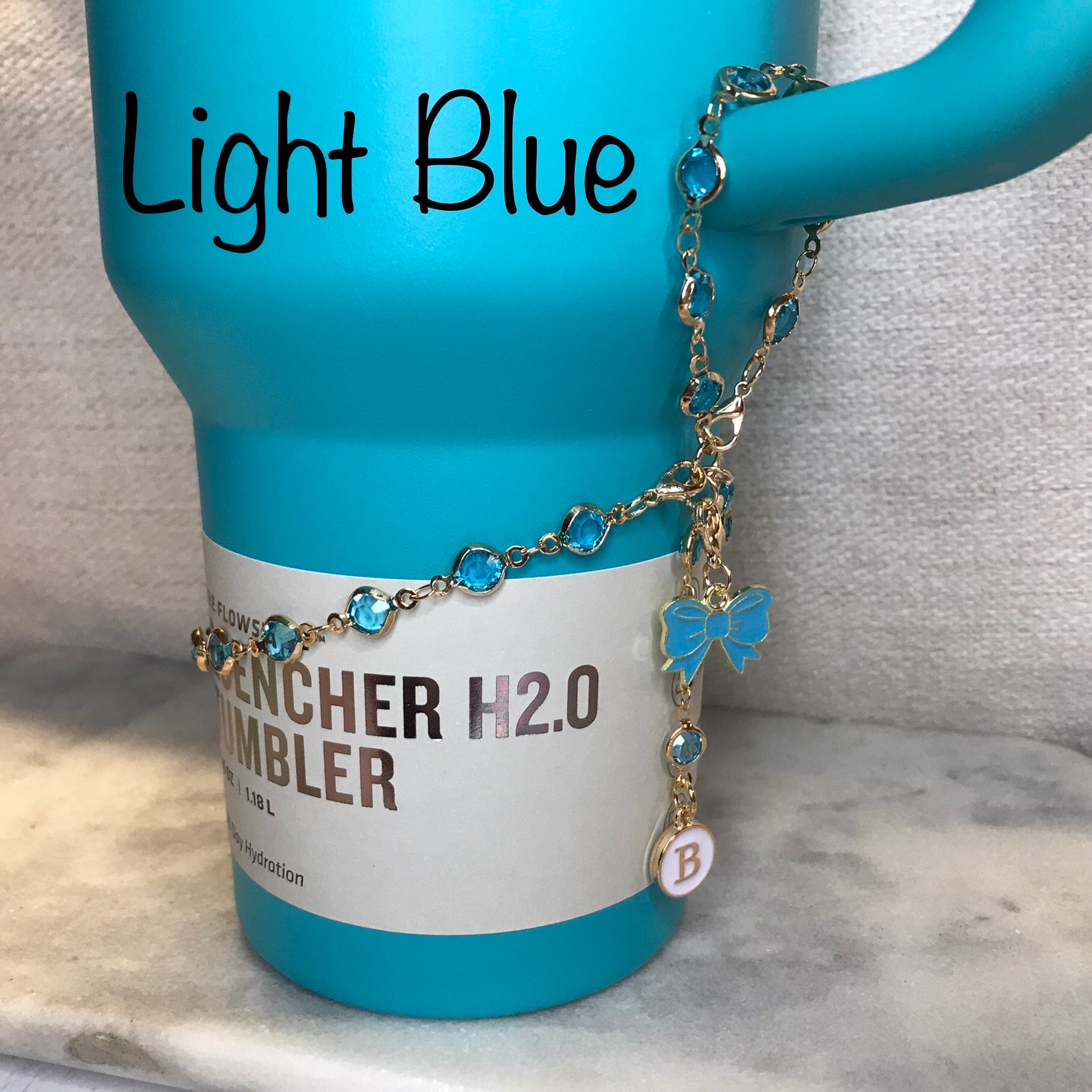 Stanley boot handle bracelet w/ personalized letter and bow charm, 40 oz Stanley bling charm, Stanley gift - pink, blue, purple, choc gold