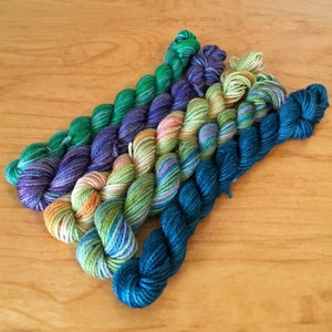 Hand-Dyed Sock Yarn "Magical Forest" Mini Skeins Merino Wool Nylon Variegated 4 Ply Fingering Weight Yarn