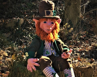 PDF Pattern Leprechaun full bodied soft doll includes pattern for clothes and pipe,30 inches high including hat.
