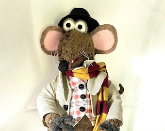 PDF Pattern Christmas Carol Rat 17 Inches Tall Poseable Rat full bodied Includes Patterns for Clothes, scarf and hat