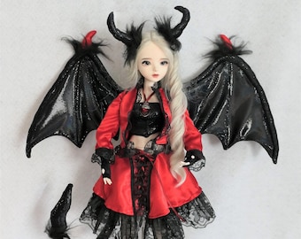 PDF PATTERN Demon Girl Outfit, Skirt, Jacket ,Top, Pantyhose, Shorts, Gloves, Horns, Tail and Dragon Wings for 1/3 BJD