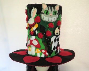 PDF Pattern Felt 360-degree Felt Applique Queen of Hearts 10 inch Top Hat Alice in Wonderland.
