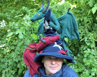 PDF Pattern Wizards Hat with Dragons 19 inches High Comfy Fleece. Functional hat also makes a great decoration.