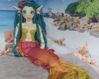 PDF PATTERN Mermaid Cloth Doll 38 inches tall, glass eyes and separate lip pattern for less soft sculpting, new elastic joint technique