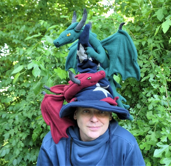 PDF Pattern Wizards Hat with Dragons 19 inches High Comfy Fleece. Functional hat also makes a great decoration.