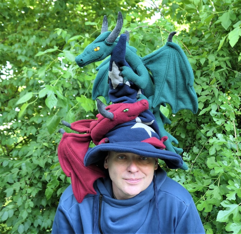 PDF Pattern Wizards Hat with Dragons 19 inches High Comfy Fleece. Functional hat also makes a great decoration. image 1