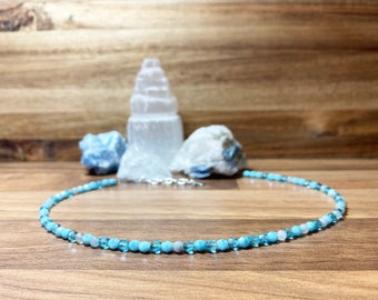 Aquamarine / Crystal Glass Beaded Choker Necklace. Birthstone March. Crystal jewellery. Choker With Star Charm.