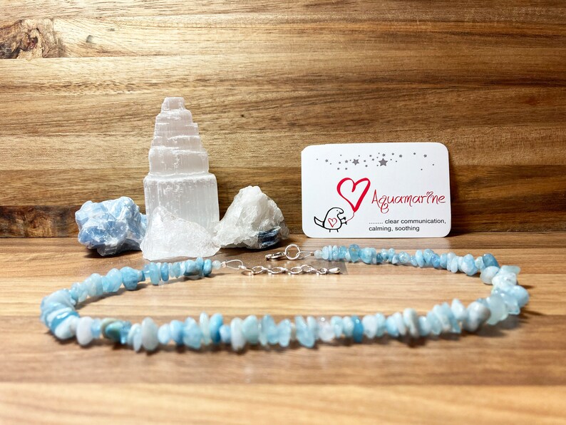 Aquamarine Crystal Necklace. Beaded Aquamarine Necklace.Birthstone For March. Gemstone Necklace. Semi Precious Jewellery. Uk image 2