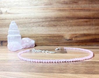 Dyed Rose Quartz Malaysian Jade Crystal Pink  Beaded Choker.   Quartz Gemstone Angel Wing Charm Choker. Semi precious jewellery.