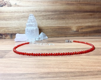 Red Agate  Faceted Crystal Beaded Choker. Gemstone Agate Choker.  Angel Wing Charm Choker. Semi Precious Jewellery.