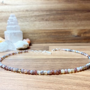 Chinese White Flower  Agate Crystal Beaded Choker. Gemstone Agate Choker.  Angel Wing Charm Choker. Semi Precious Jewellery.
