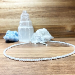 White Faceted Crystal Moonstone Minimalist Beaded Choker. Semi Precious White  Crystals. Birthstone June.