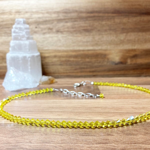 Citrine Crystal Glass Beaded Choker. Preciosa Yellow Beaded Choker. Citrine jewellery. Uk Jewellery.