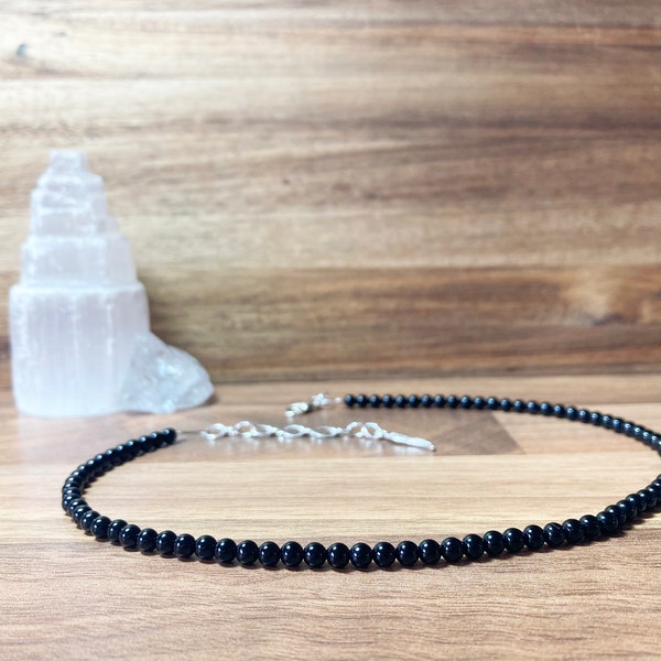 Black Onyx Crystal  Beaded Choker. Minimalist choker. Angel wing charm choker. Crystal jewellery. Black Jewellery.