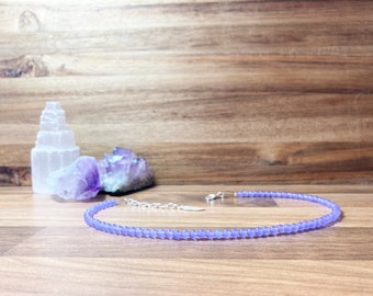 Dyed Violet Jade Crystal  Beaded Choker. Purple Gemstone Choker. Angel Wing Charm Choker. Semi Precious Jewellery.