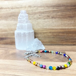 Czech Glass Crystal Beaded Bracelet with Silver Star Charm