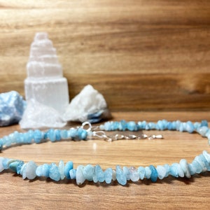 Aquamarine Crystal Necklace. Beaded Aquamarine Necklace.Birthstone For March. Gemstone Necklace. Semi Precious Jewellery. Uk image 3